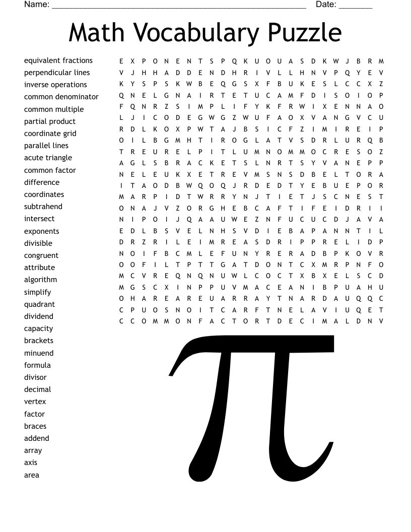 Math Vocabulary Puzzle Word Search