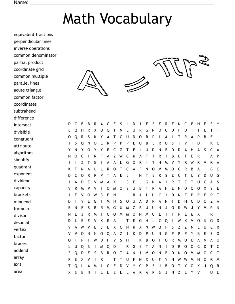Math Vocabulary Word Search