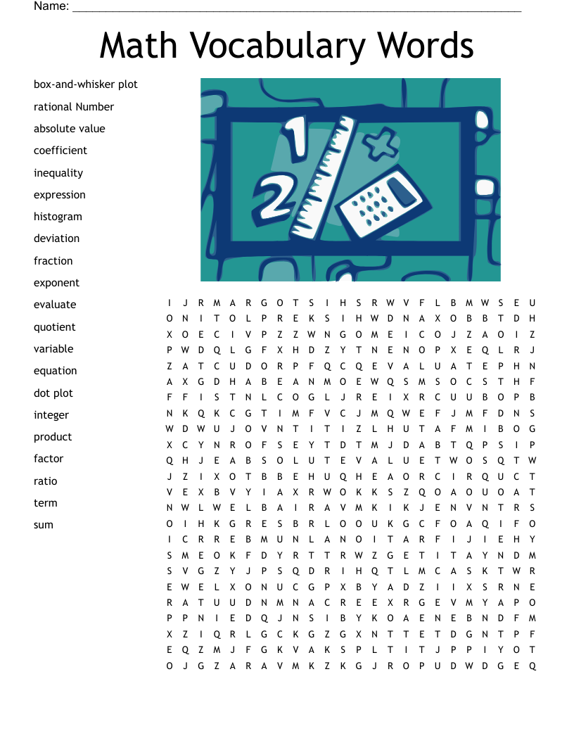 Math Vocabulary Words  Word Search
