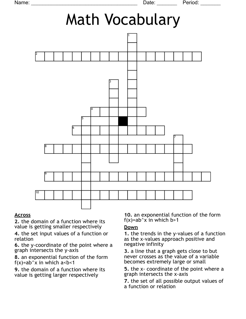 Math Vocabulary  Crossword
