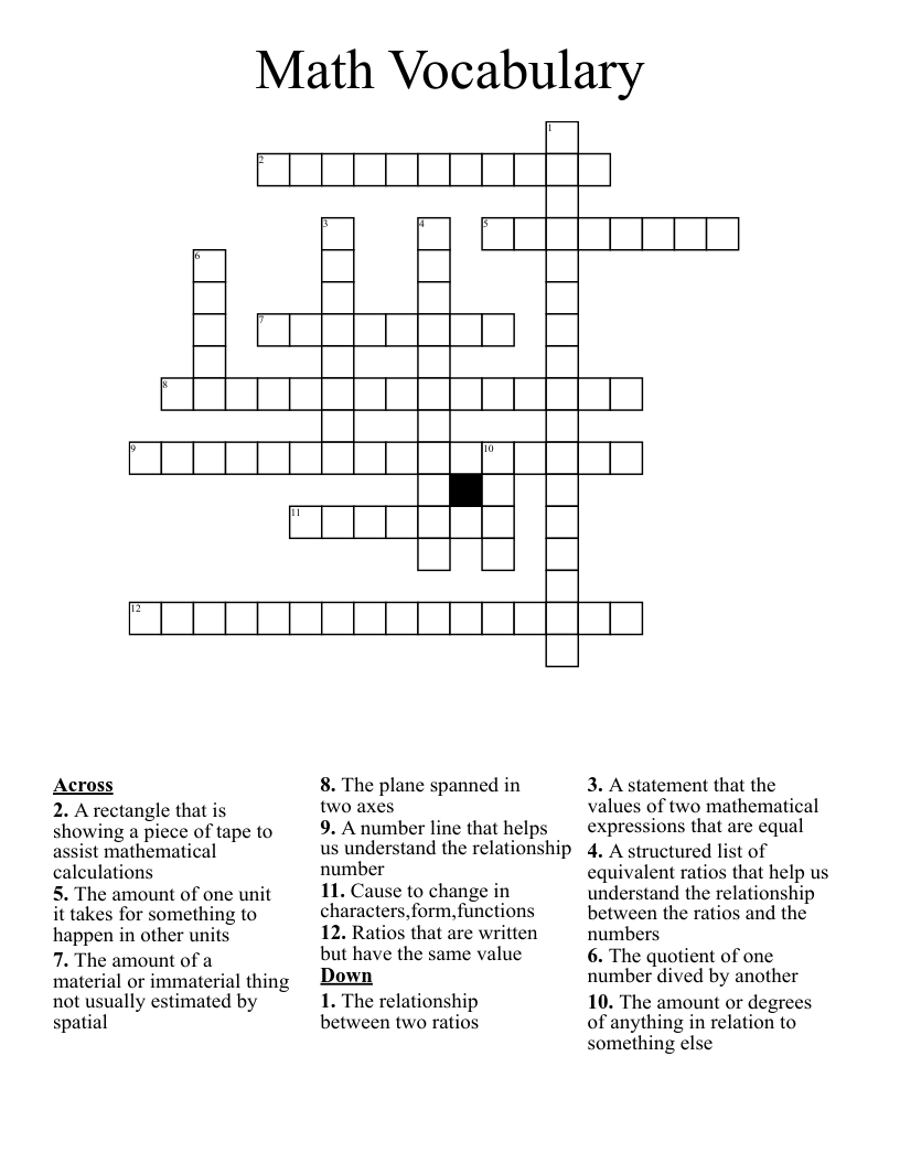 Math Vocabulary  Crossword