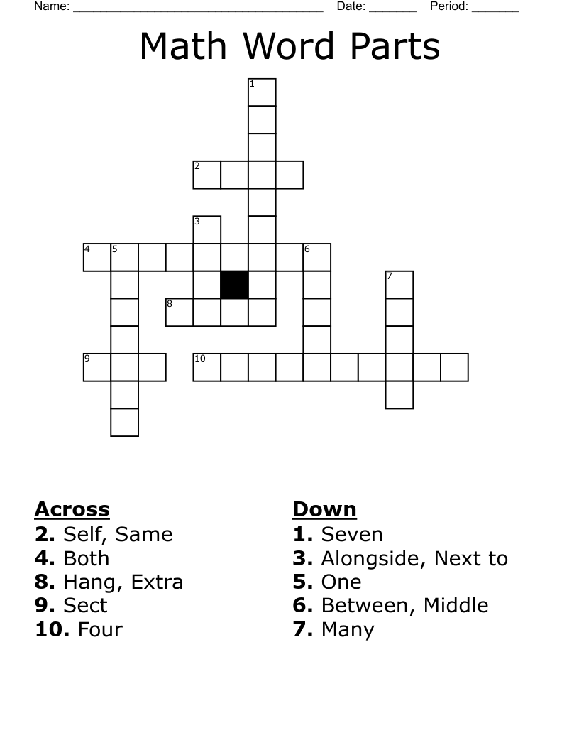 Math Word Parts Crossword
