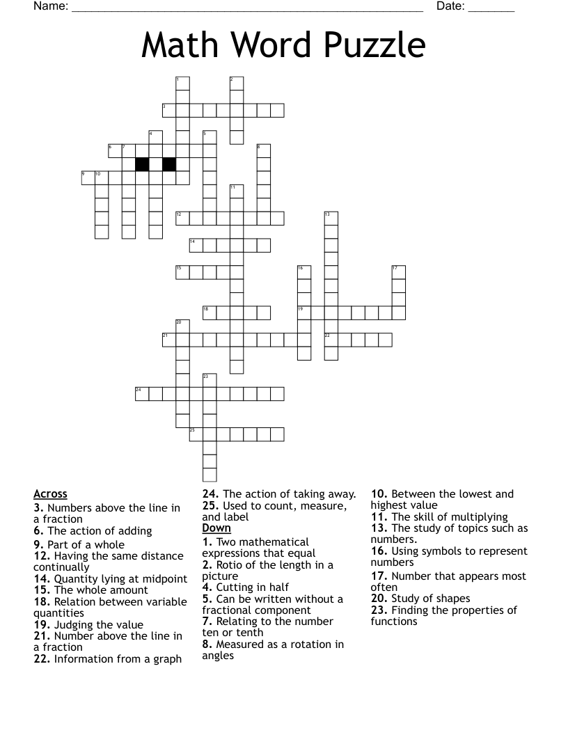 Math Word Puzzle Crossword