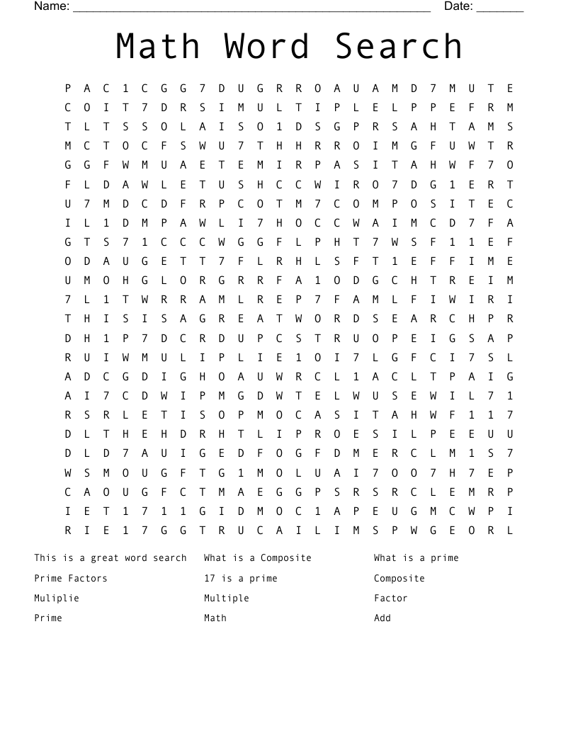 Math Word Search