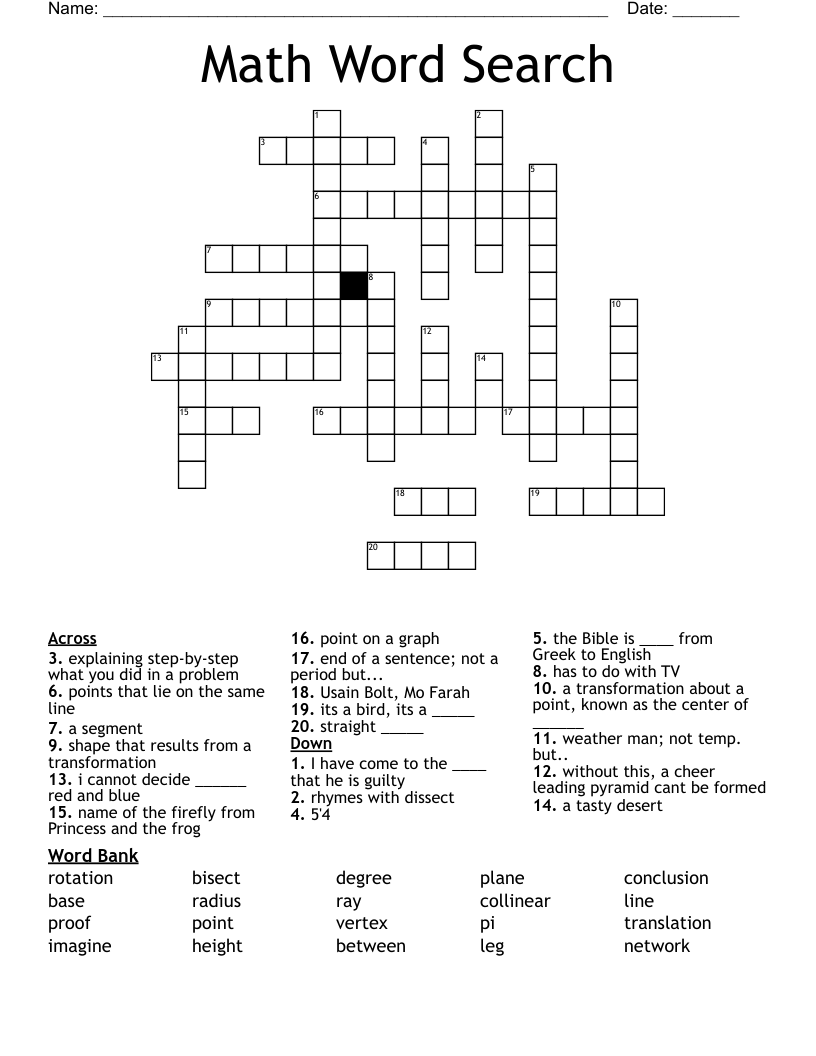 Math Word Search Crossword