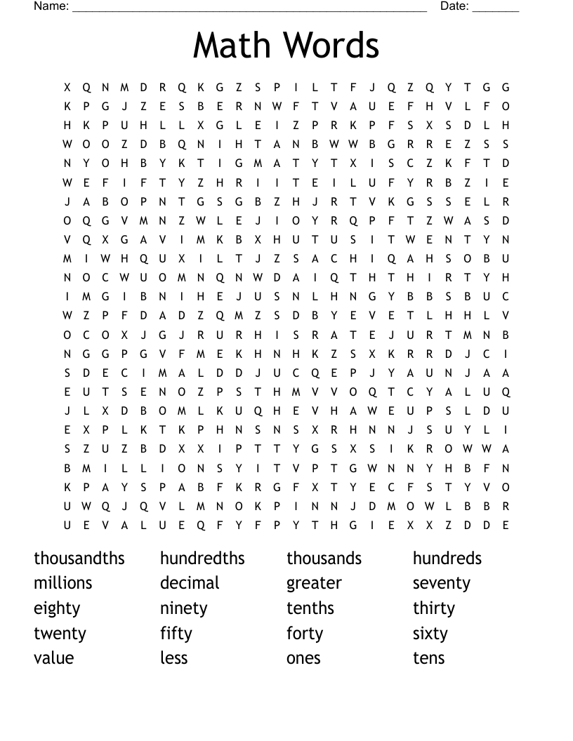 Math Words Word Search