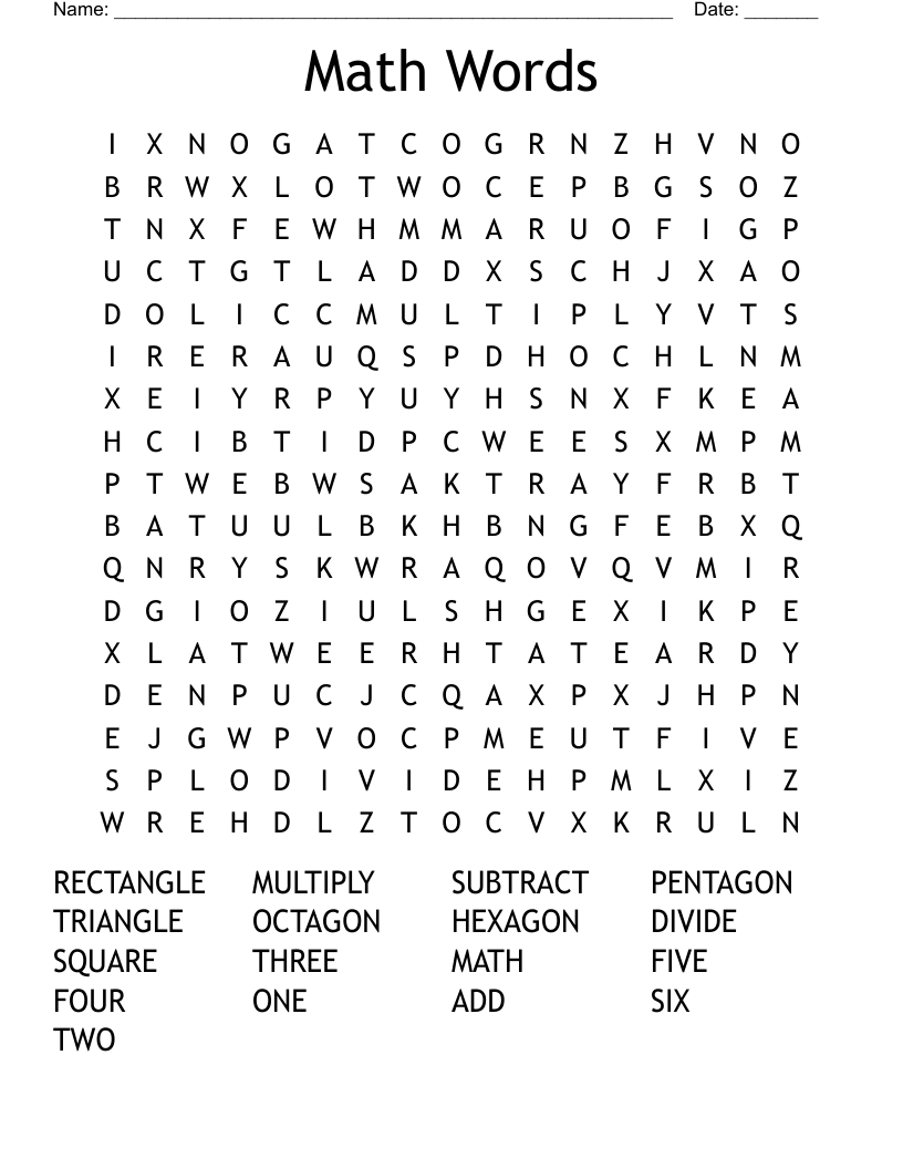 Math Words Word Search