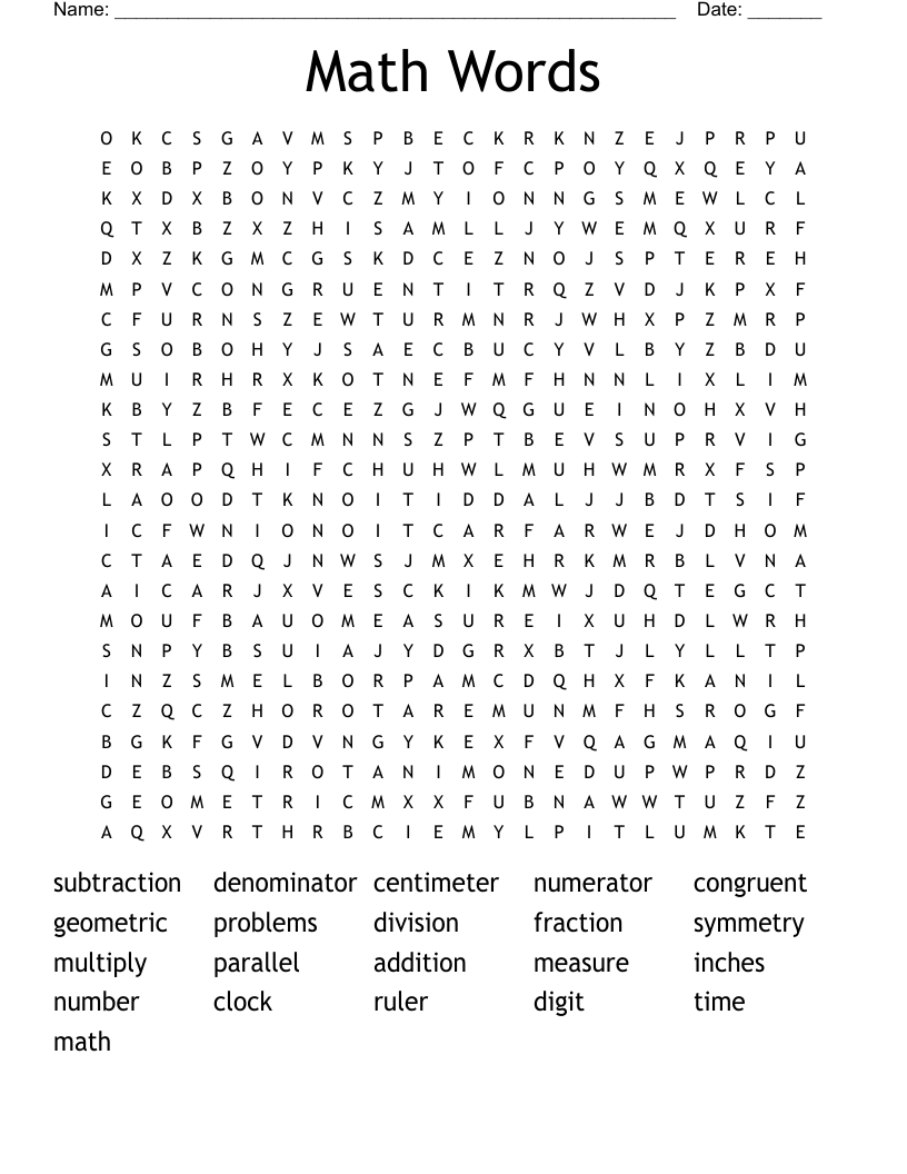 Math Words Word Search