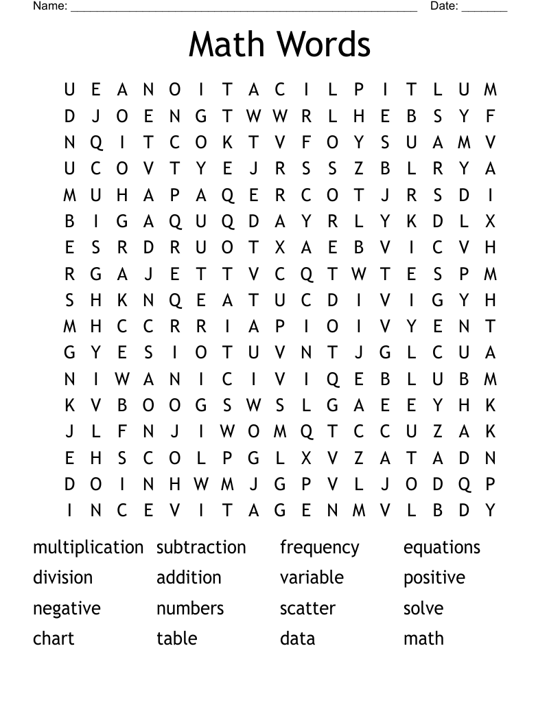 Math Words Word Search