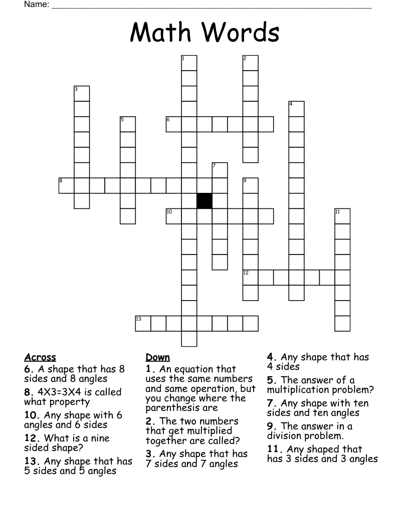 Math Words Crossword