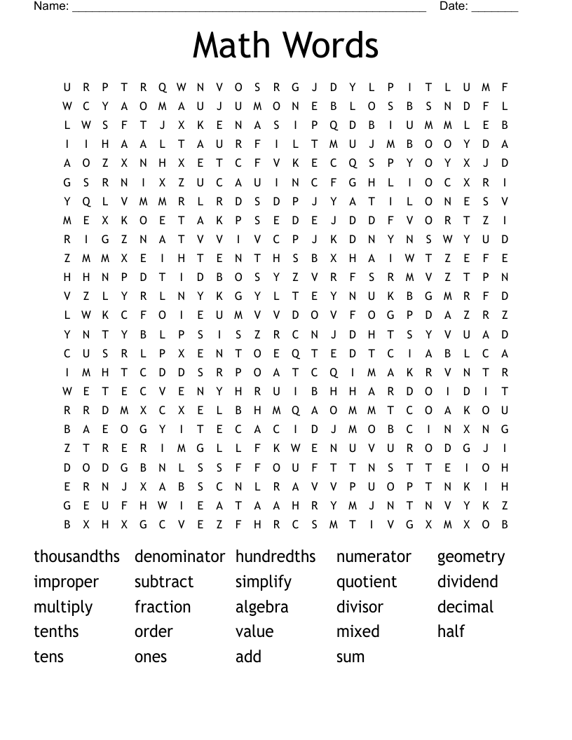 Math Words Word Search