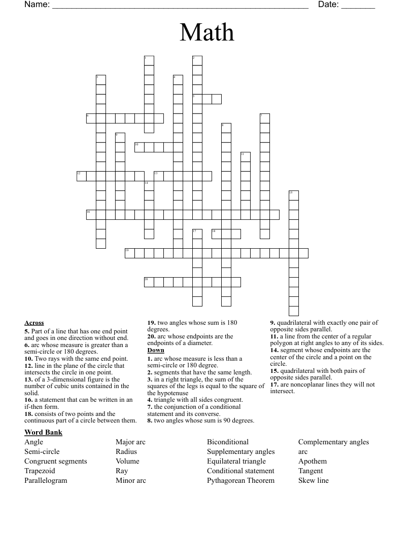Math  Crossword