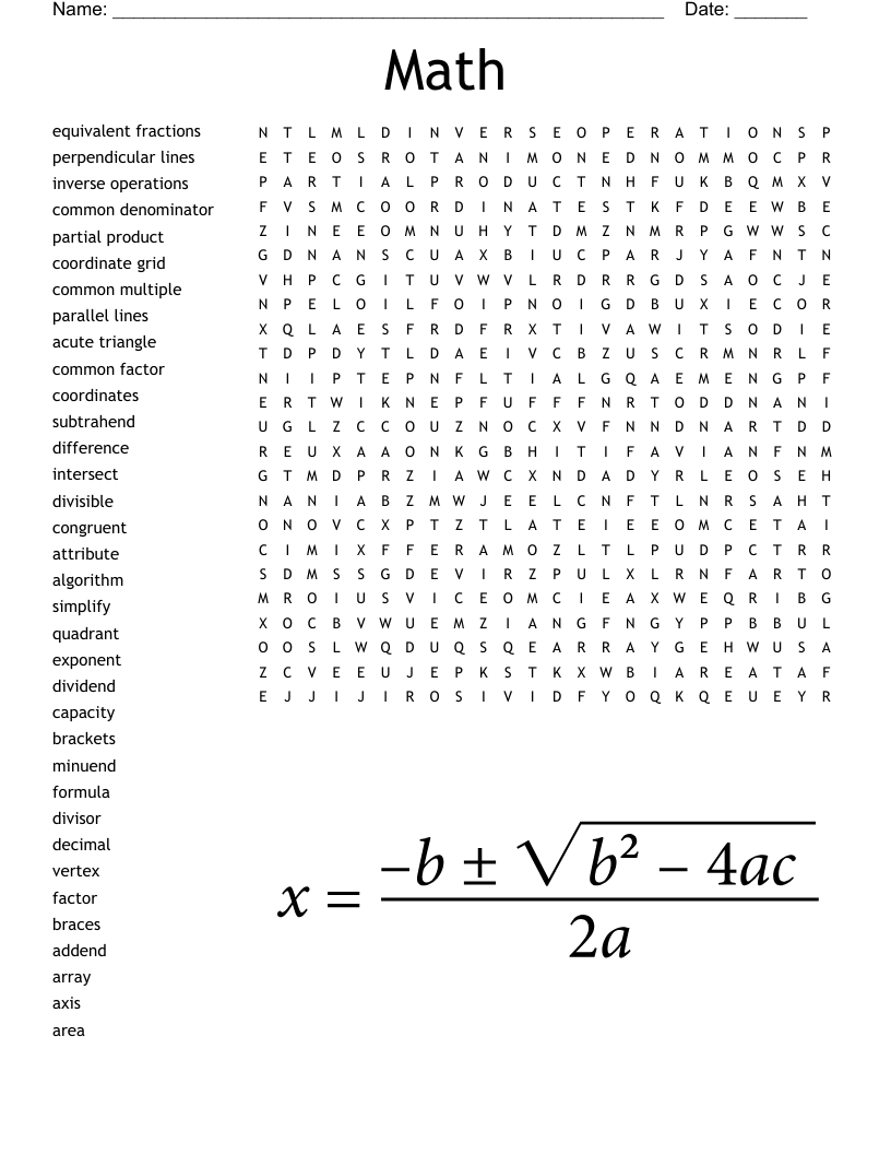 Math  Word Search