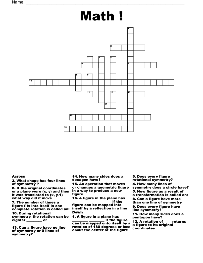 Math ! Crossword