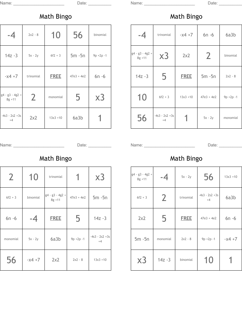 Math  Bingo