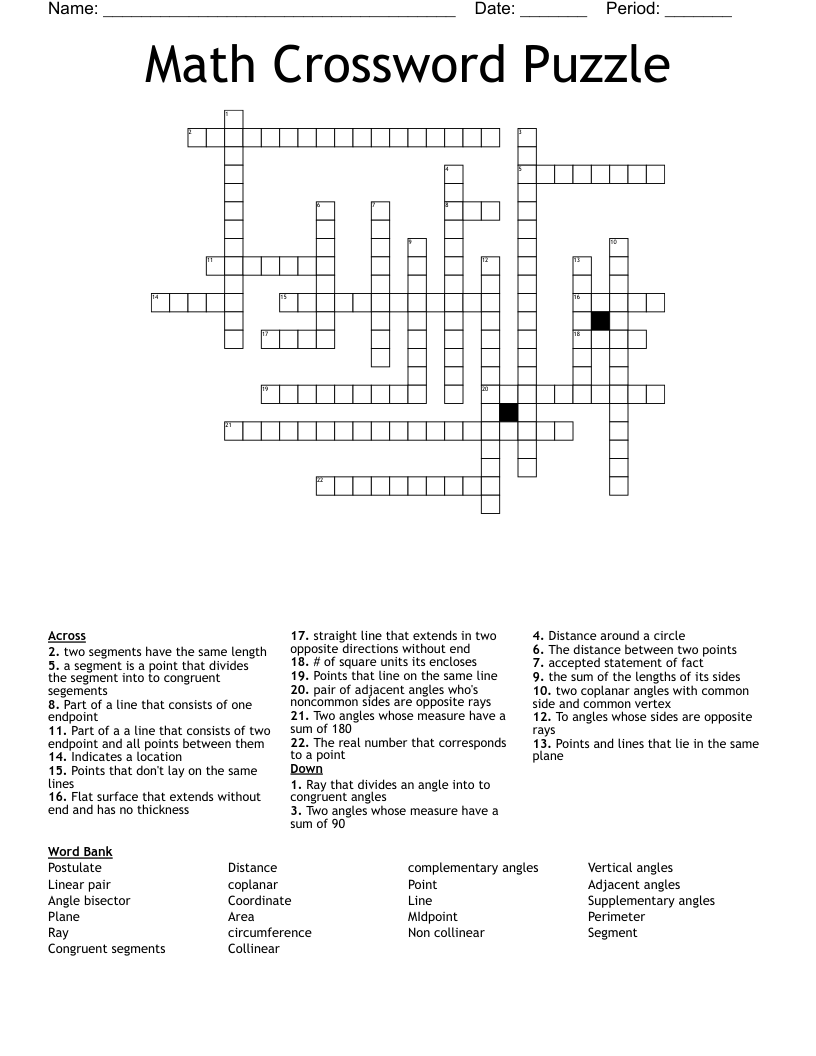 Math  Crossword Puzzle