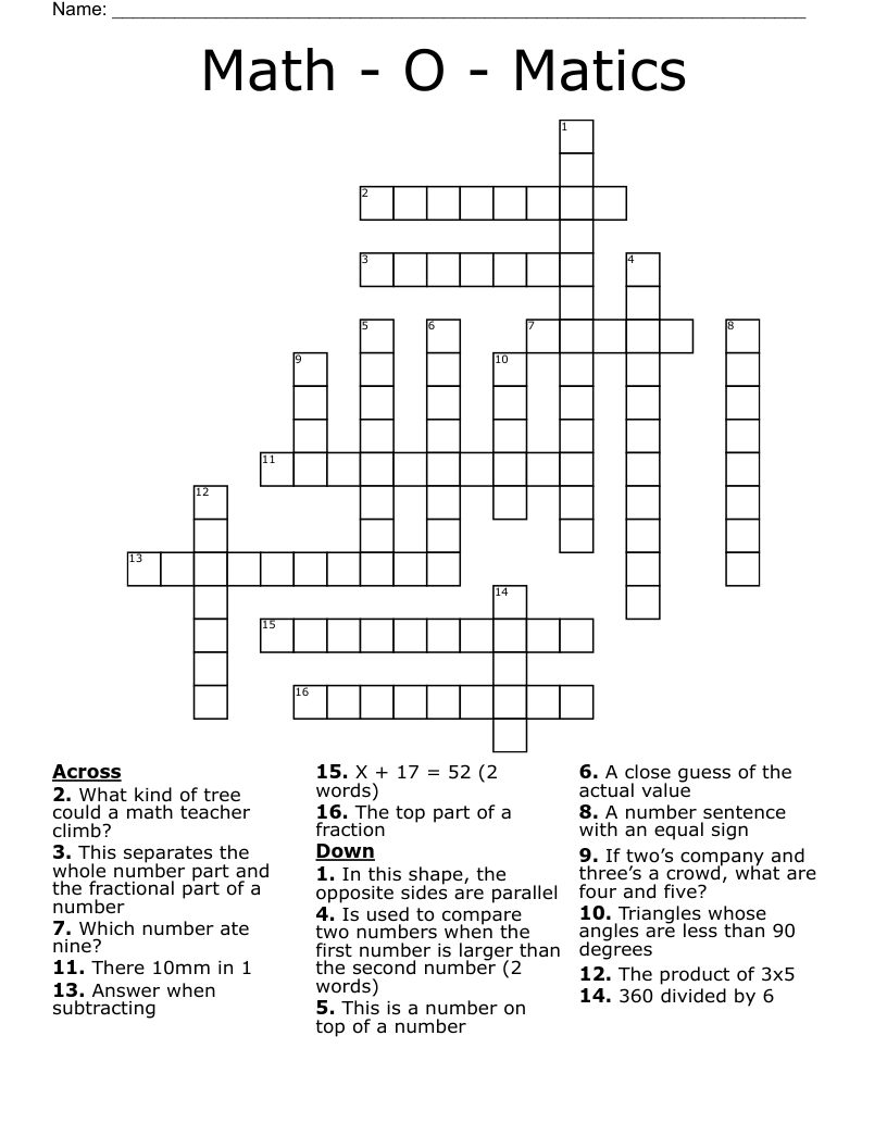 Math - O - Matics Crossword
