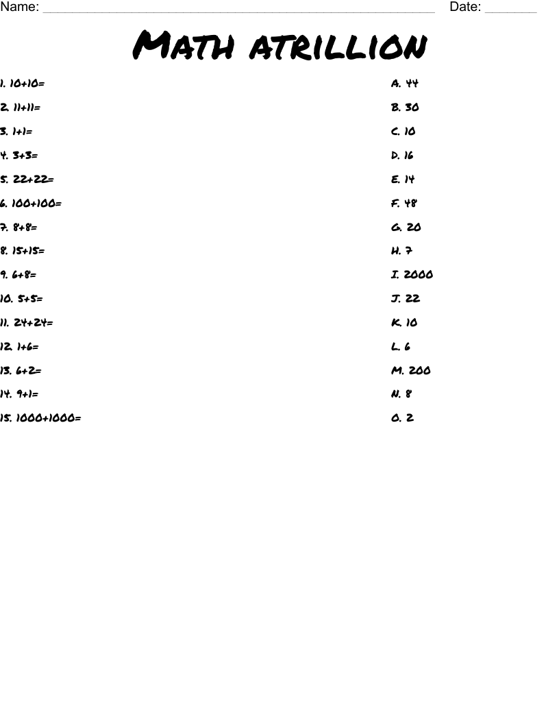 Math atrillion Worksheet