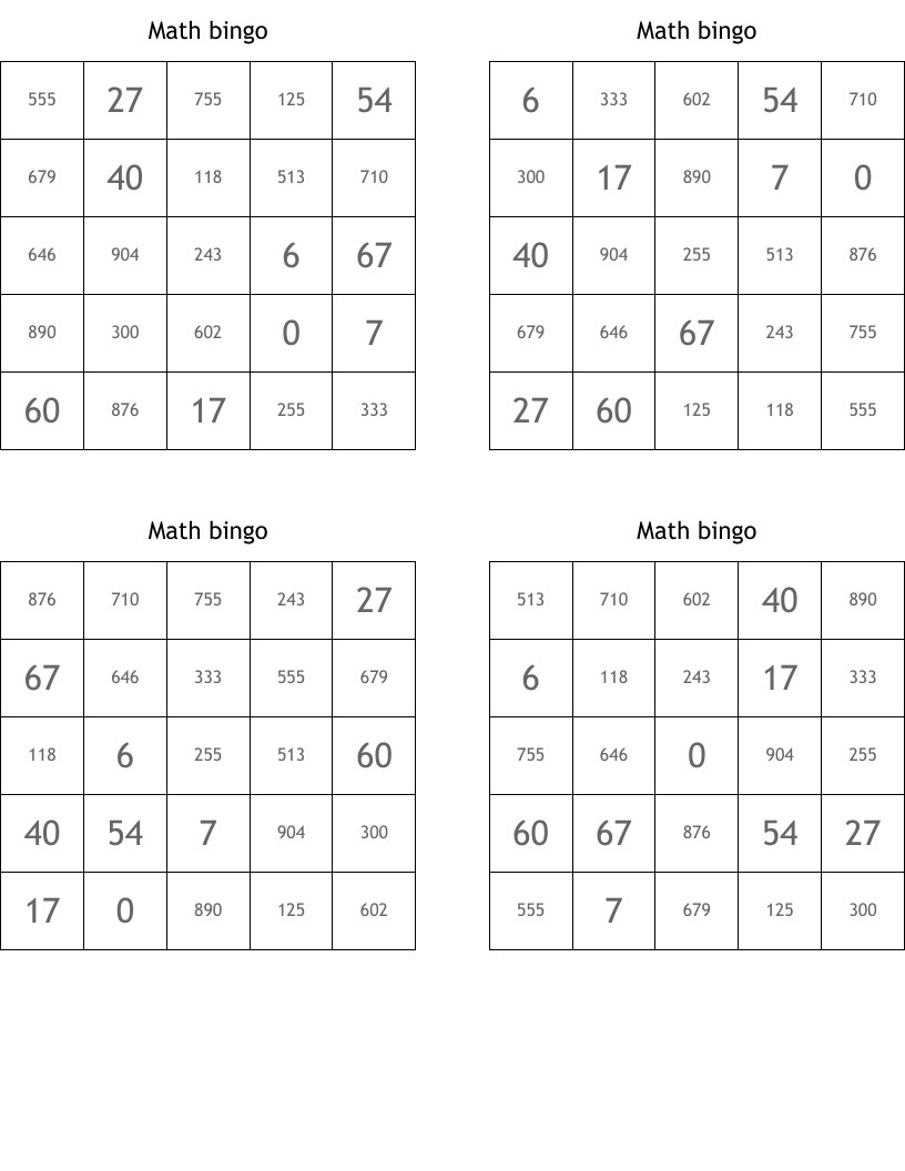 Math bingo