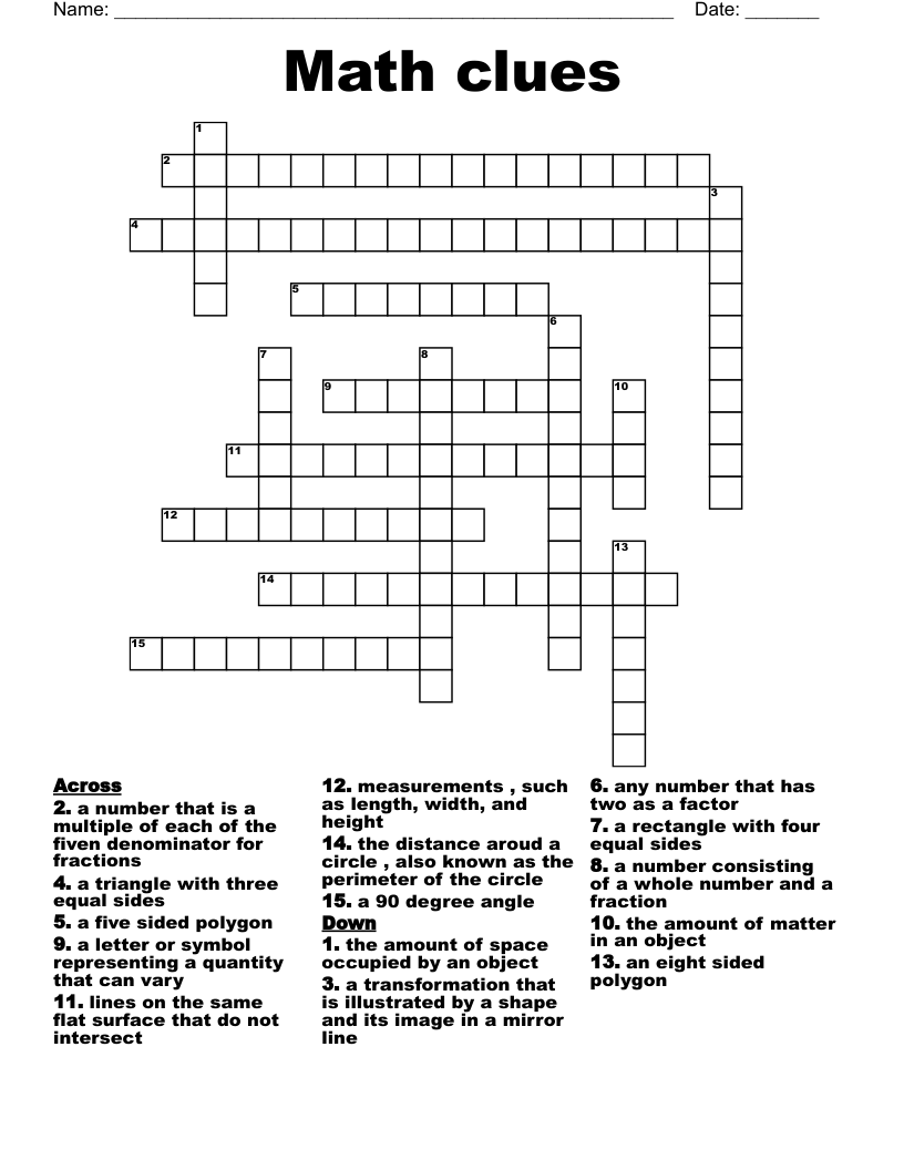 Math clues Crossword