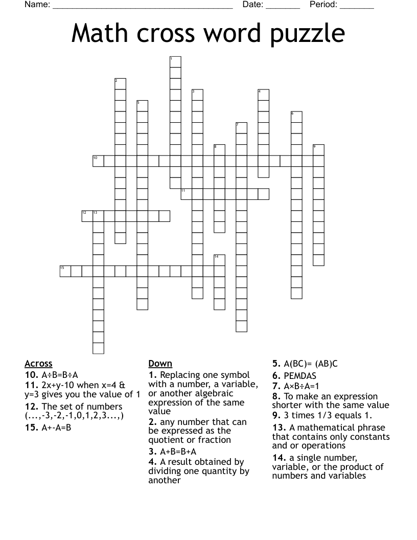Math cross word puzzle 