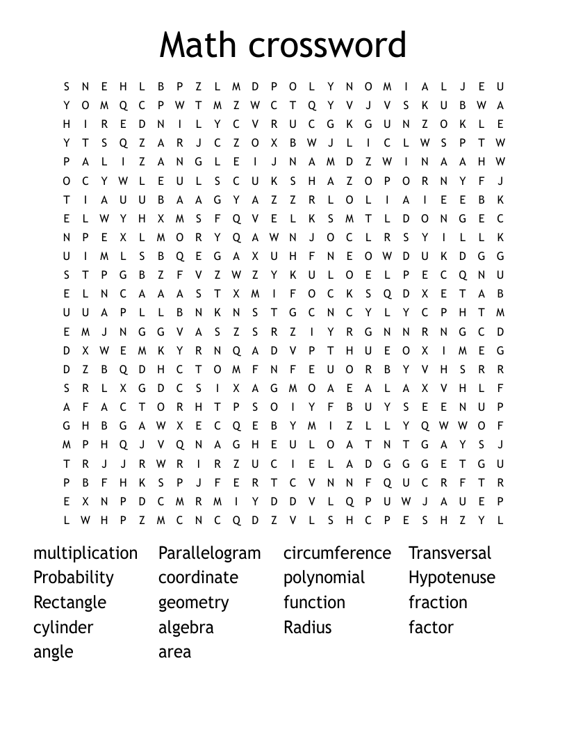Math crossword Word Search