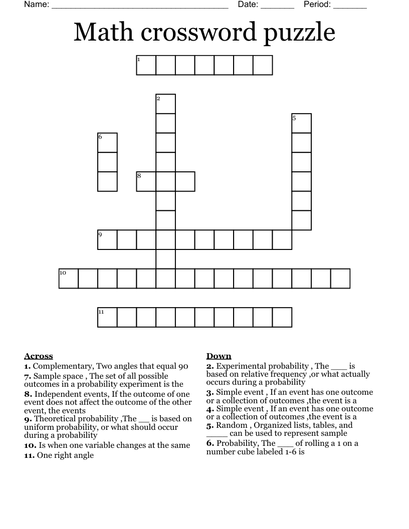 Math crossword puzzle