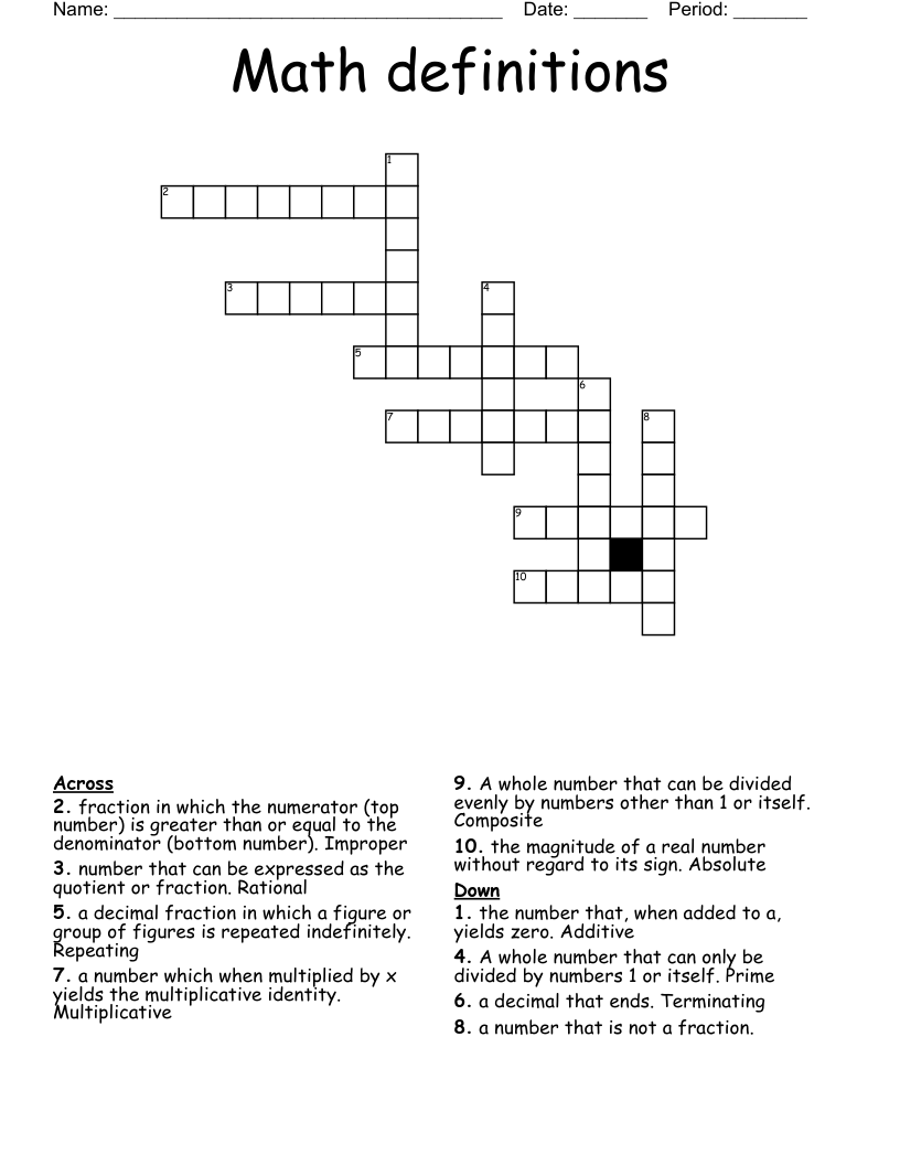 Math definitions  Crossword
