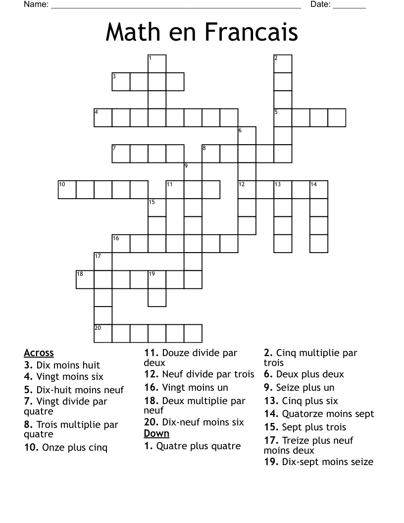 Math en Francais Crossword