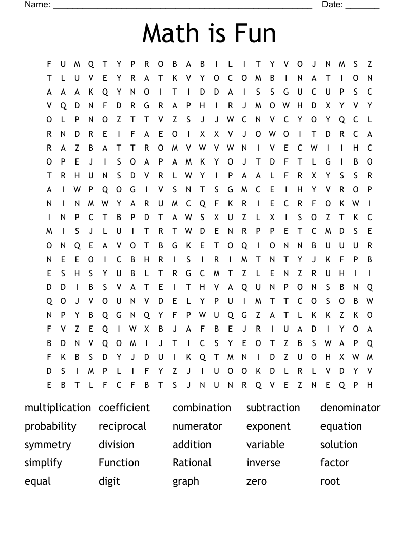 Math is Fun Word Search