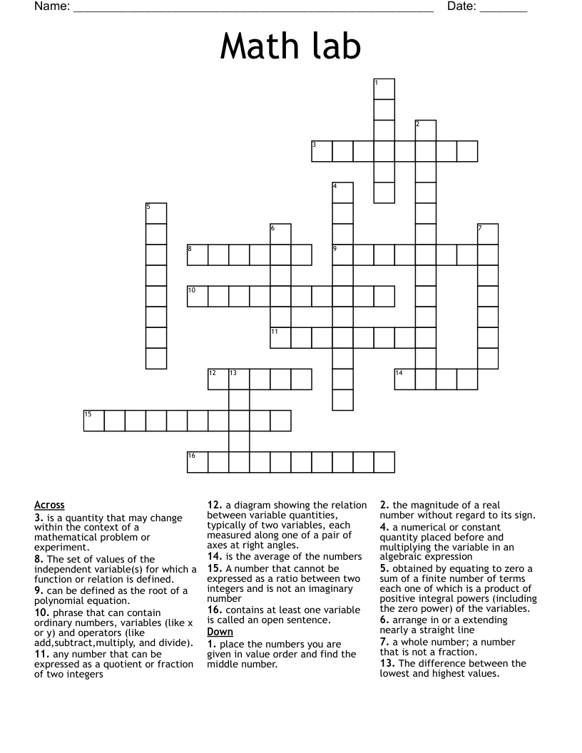 Math lab  Crossword