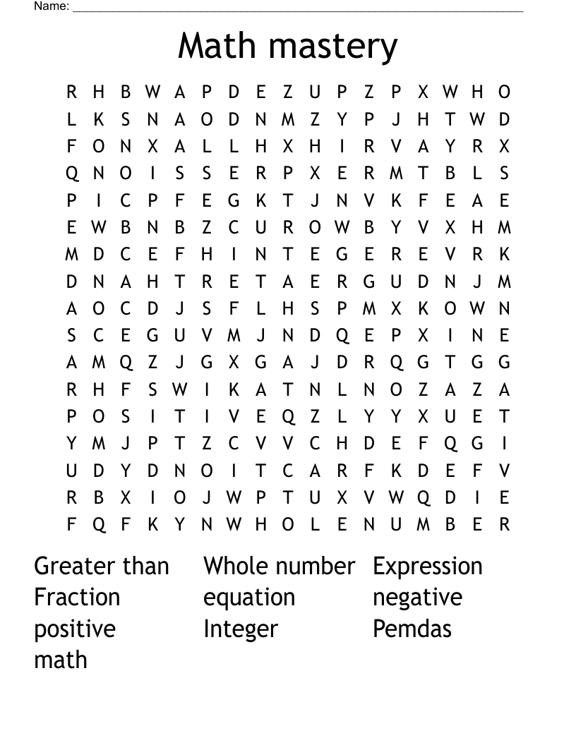 Math mastery Word Search