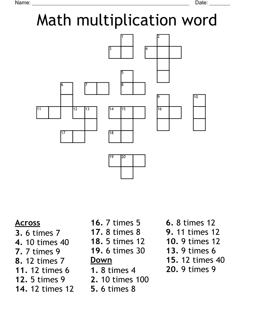 Math multiplication word  Crossword