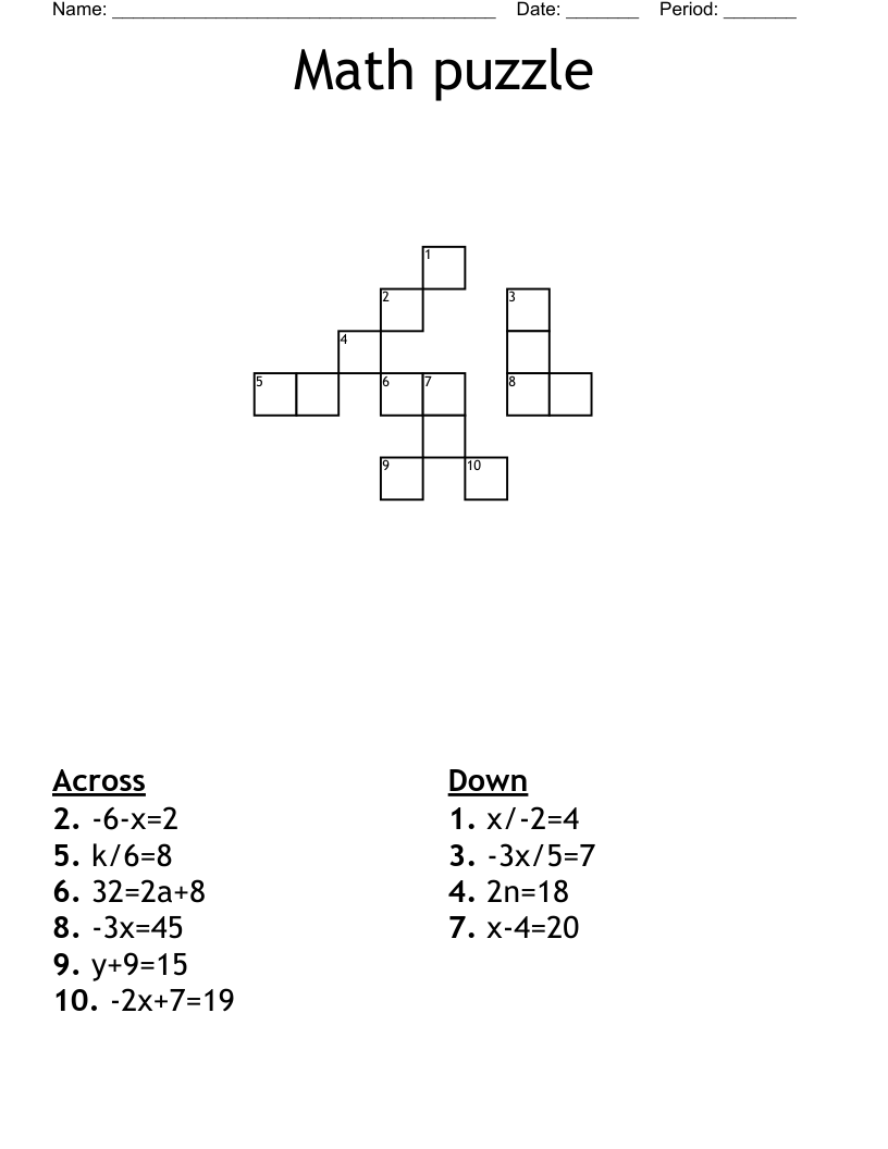 Math puzzle Crossword