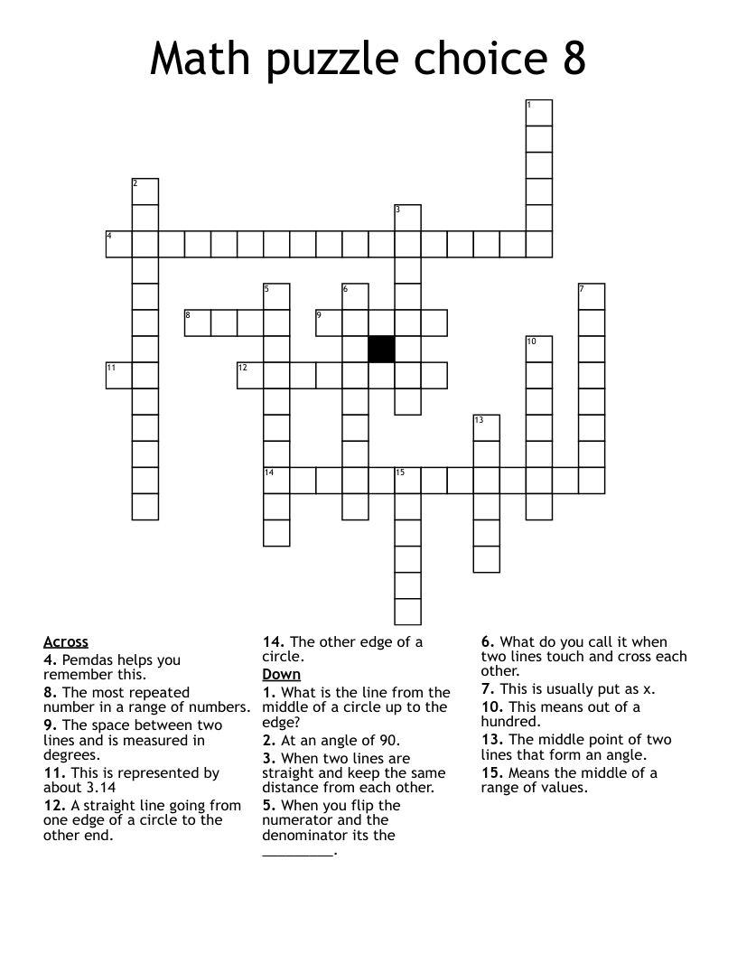Math puzzle choice 8 Crossword