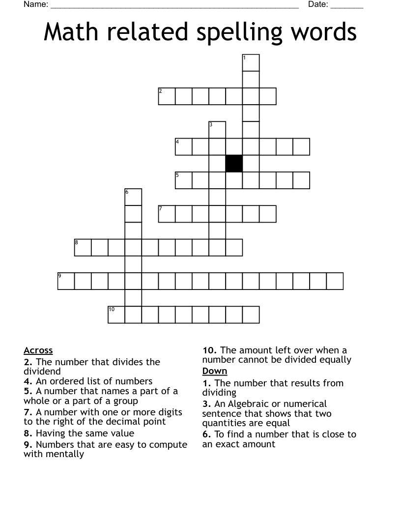 Math related spelling words Crossword