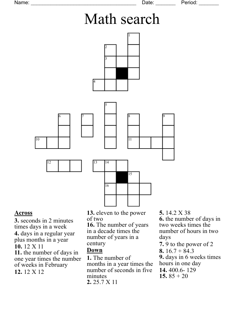 Math search Crossword