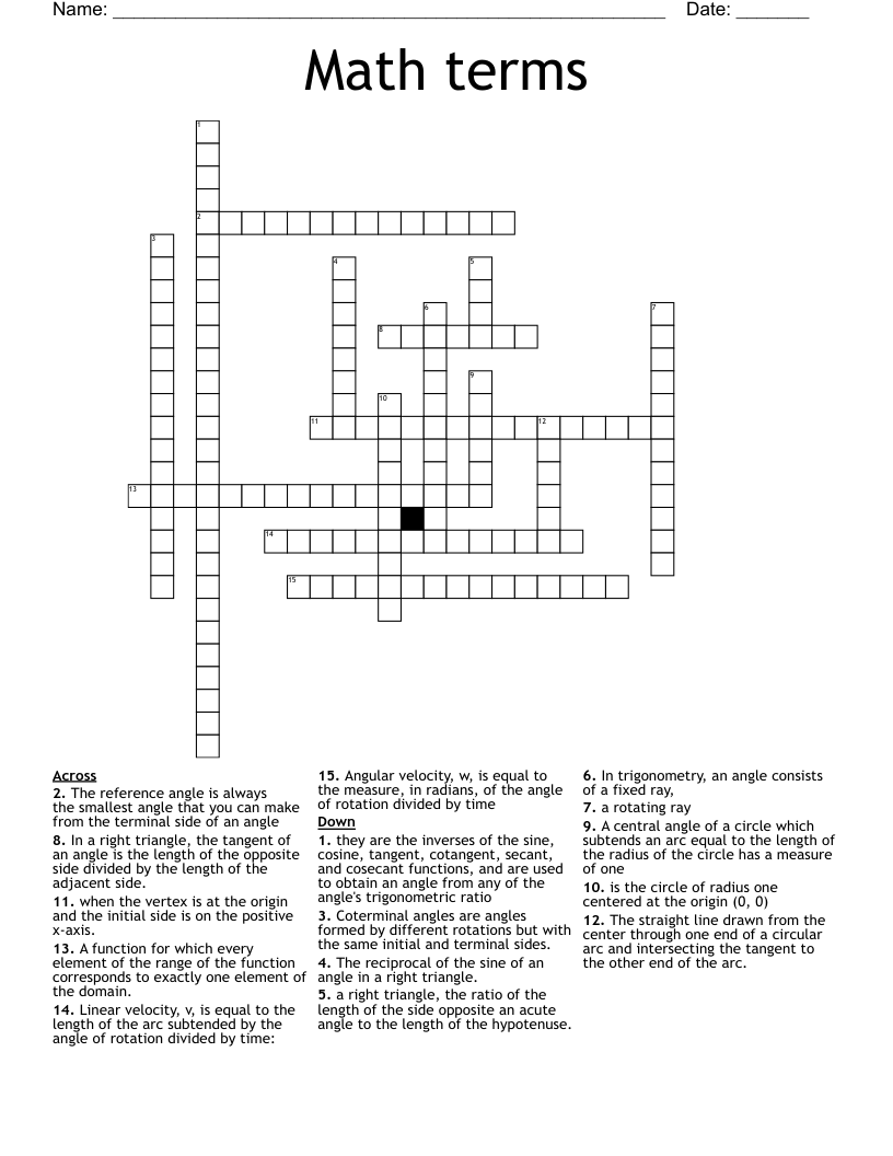 Math terms Crossword