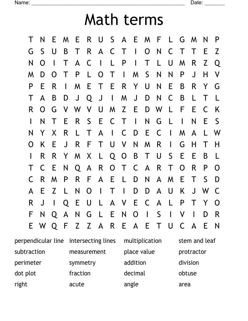 Math terms Word Search