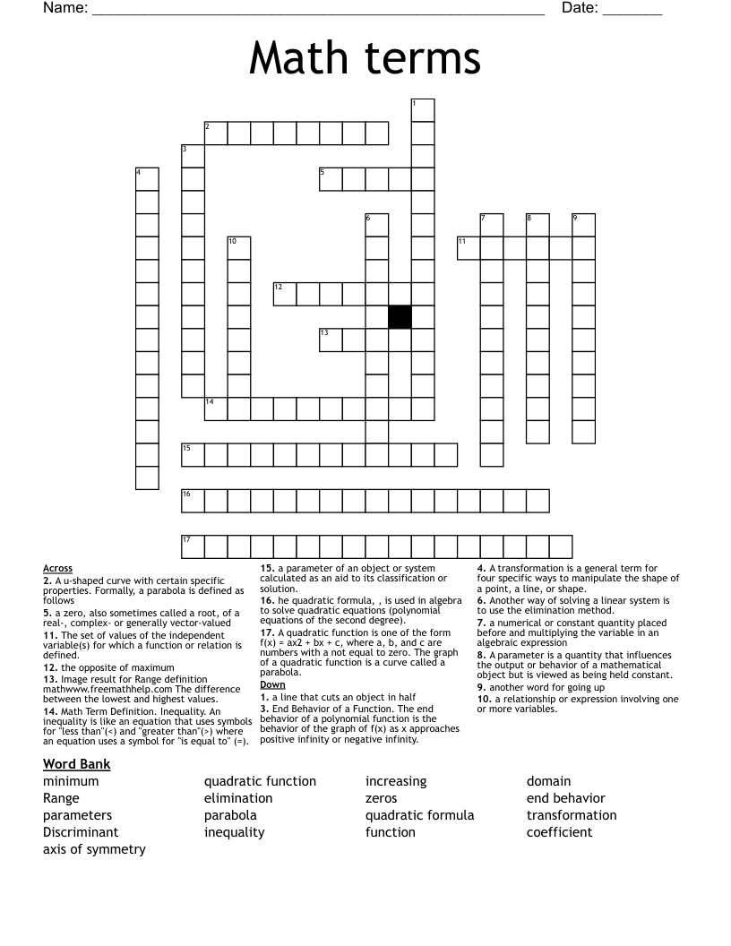 Math terms  Crossword