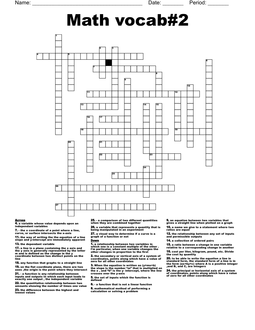 Math vocab#2 Crossword