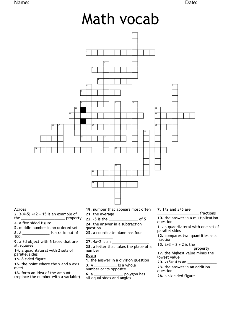 Math vocab Crossword