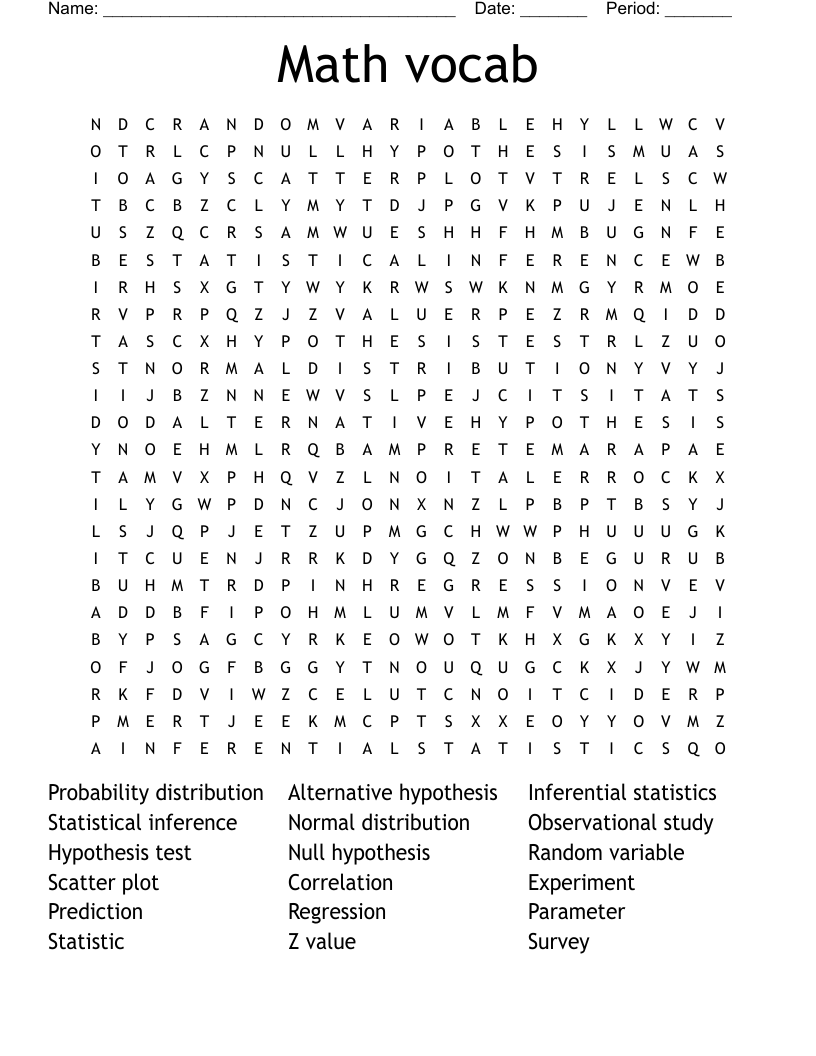 Math vocab  Word Search