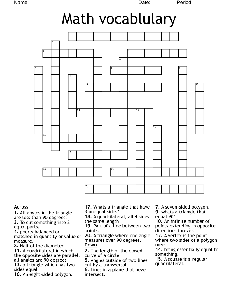 Math vocablulary Crossword