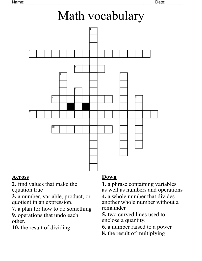 Math vocabulary Crossword