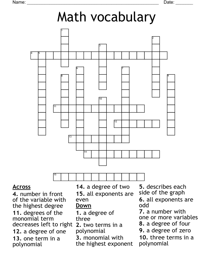 Math vocabulary Crossword