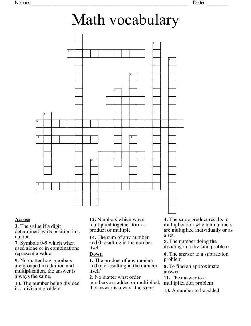 Math vocabulary Crossword