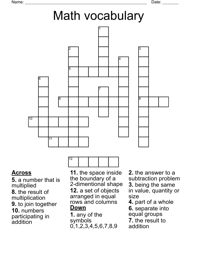 Math vocabulary Crossword