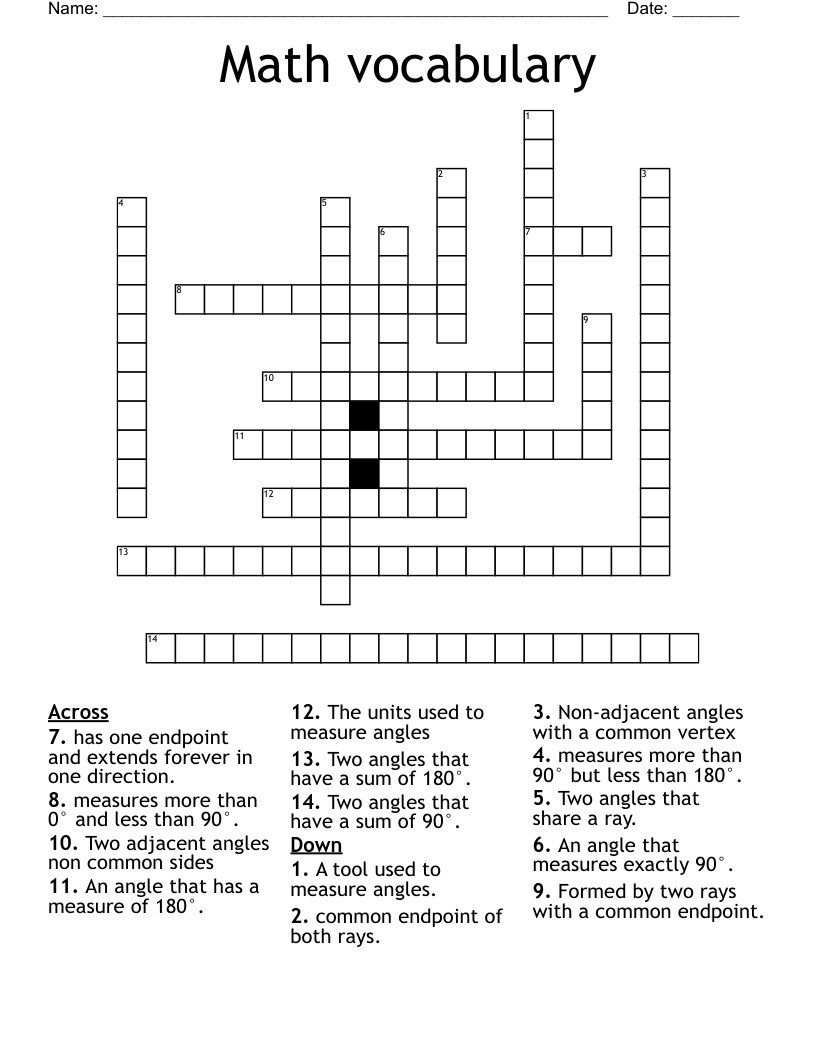 Math vocabulary Crossword