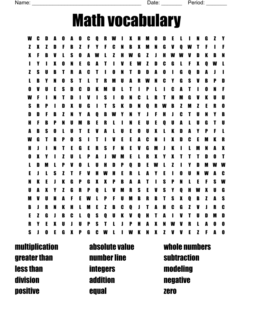 Math vocabulary  Word Search